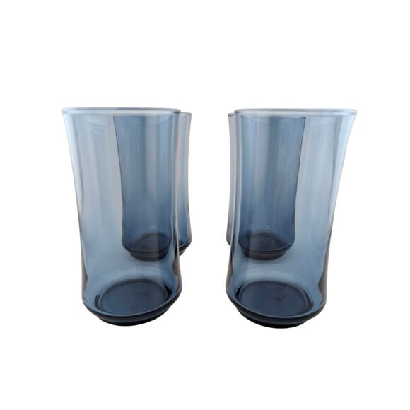 Vintage Libbey Bolero Blue Tumblers MCM 1970s Set of 4 12oz Beverage Glasses - Picture 1 of 4